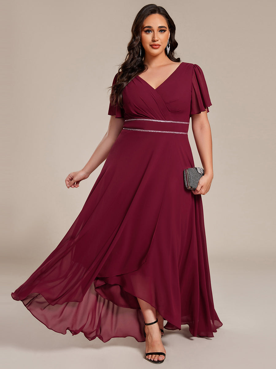 ever DAKOTA|Plus Size Chiffon Ruffle Sleeves Rhinestone Waist High-Low Wedding Guest Dress