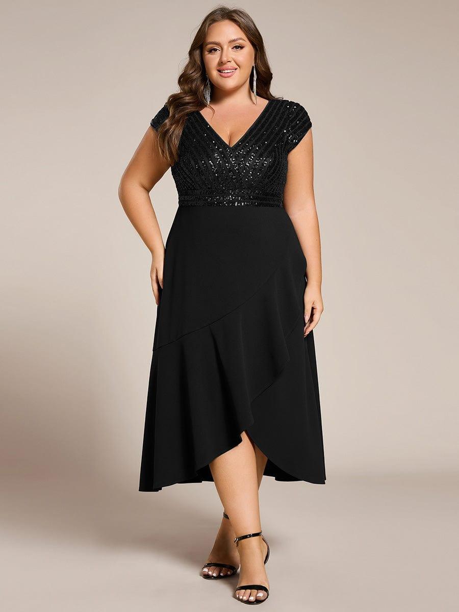 ever BAYLOR|Plus Size Short Sleeve Sequin Asymmetrical Midi Evening Dress