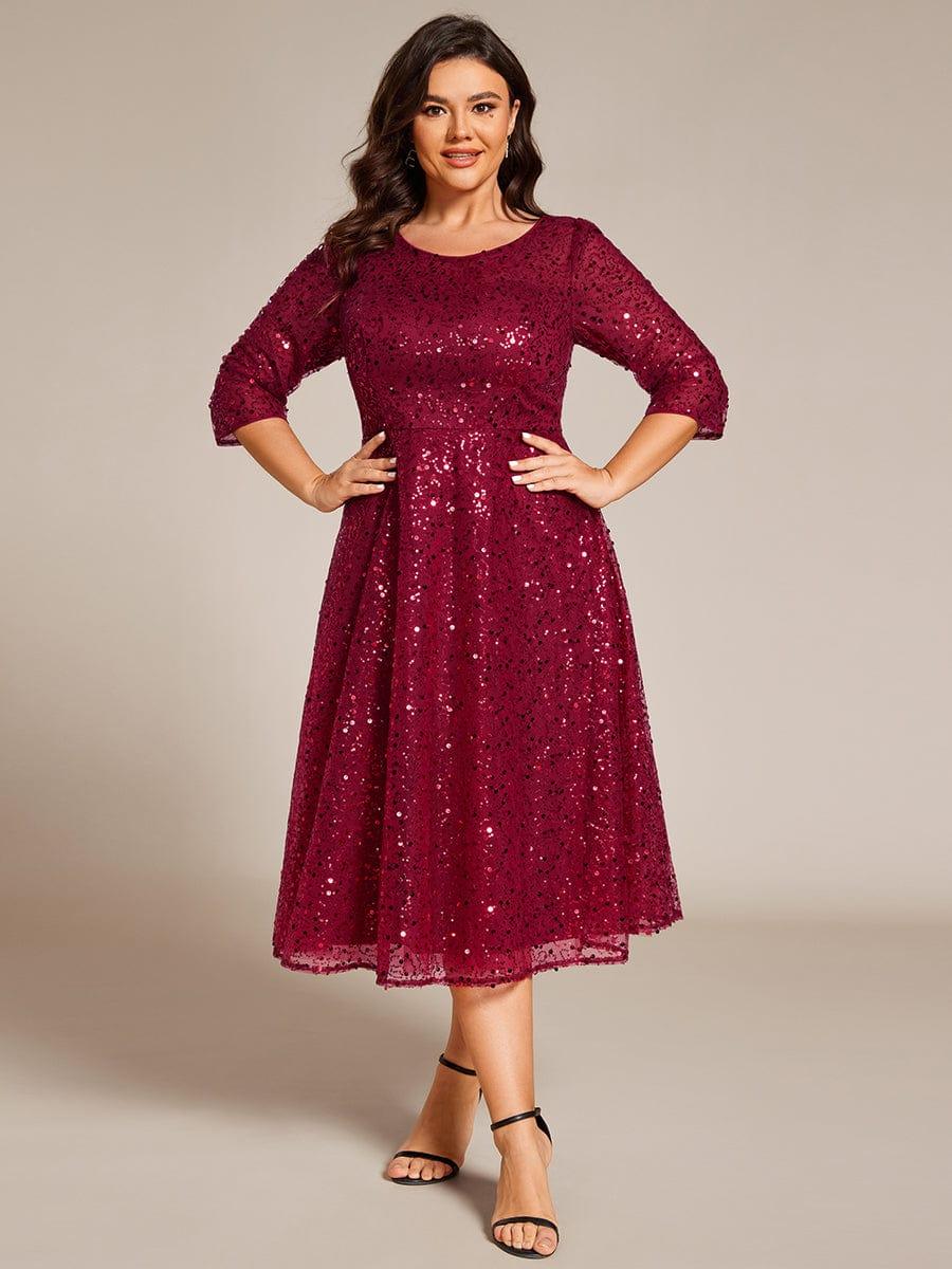 ever SIENNA|Plus Size Dazzling Sequin A-Line Midi Evening Dress with Long Sleeves